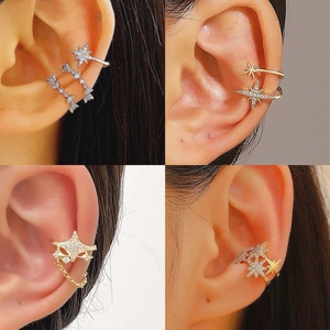 Pendientes Ear Cuff de Cobre de Lujo Con Micro Pave Strass Estrella Corazón Copo de Nieve Sin Perforación Clip Para Mujer Joyas
