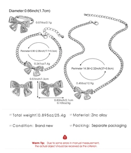 Detaillierte Größen- und Gewichtstabelle für das Schleifen-Schmuckset mit Halskette