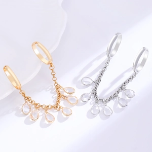 Elegant gold and silver hoop earrings featuring sparkling zircon tassel drop chains