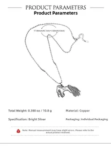 Detaillierte Maße der Vintage-Kupfer-Pony-Halskette mit eleganter Kugelkette und Details
