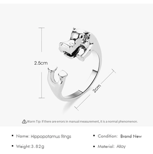 Detailed view of hippo-shaped open ring dimensions with 3.82g weight and alloy material
