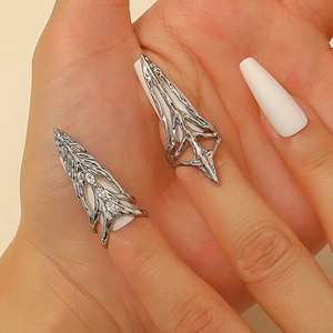 Gothic Punk Hollow Skeleton Armor Nail Rings For Women Silver Plated Copper Zirconia Finger Tip Claw Rings Niche Design Jewelry