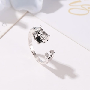Detailed view of the antique silver hippo-shaped open ring showing intricate animal textures