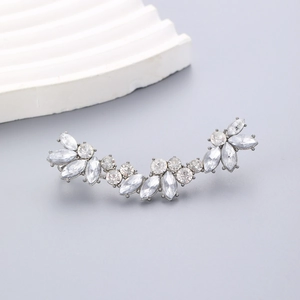 Elegant silver leaf ear cuff with sparkling marquise and round cubic zirconia stones