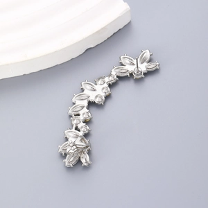 Silver flower zircon ear cuff climber with marquise leaf design and dual clip support