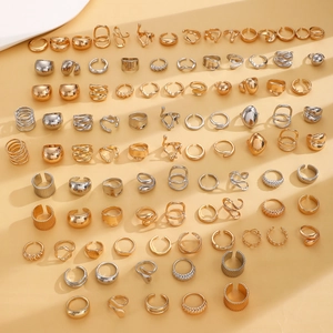 Lava-Linie Wassertropfen-Ringe Set in Gold und Silber mit minimalistischen geometrischen Designs
