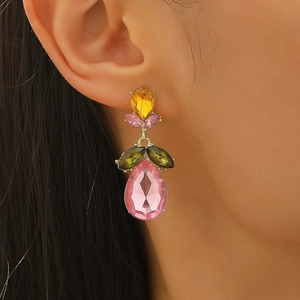 Elegant drop earrings with colorful pear-shaped cubic zirconia in a floral design