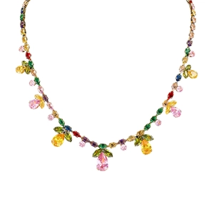 Parure de luxe avec collier à fleurs serti de cristaux colorés et pierres à facettes dorées