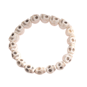Bracelet gothique en perles de crâne avec 18 pierres crème pour Halloween et style punk