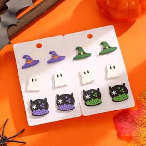 Σετ σκουλαρίκια Halloween με ακρυλικά σχέδια φαντάσματα, καπέλα μάγισσας και καζάνια