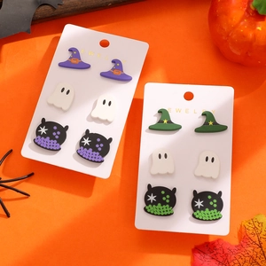 Σετ σκουλαρίκια Halloween με καπέλα μάγισσας και φαντάσματα σε πορτοκαλί φόντο