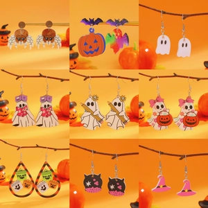 Halloween Σκουλαρίκια Καρφωτά Φάντασμα Κολοκύθα Καπέλο Ακρυλικό Ξύλο Κοσμήματα Γυναικεία Με Καρφίτσα Ασήμι 925 Πάρτι