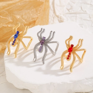 Bagues d'araignée vintage avec cristaux colorés en or et argent, lot de 3 réglables