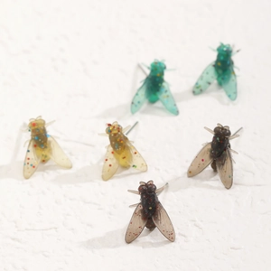Creativi Orecchini a Bottone in Resina a Forma di Mosca per Donna Stravaganti Gioielli Realistici di Insetti Con Glitter