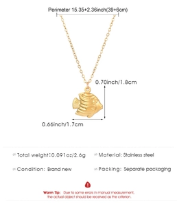 Detailed size specifications of golden stainless steel fish pendant necklace with chain length