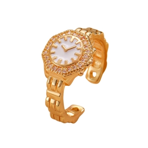 Anello stile orologio dorato con cristalli scintillanti e fascia regolabile da donna