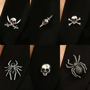 Halloween Zinc Alloy Skull Spider Brooches Punk Gothic Antique Silver Gold Plated Metal Pins For Unisex Party Accessories