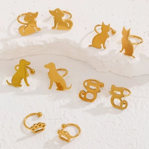 Süße Tier Katze Hund Pfote Ohrklemmen Für Damen Ohne Piercing Edelstahl Gold Vergoldet Minimalistische Knorpel Clip Ohrringe