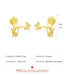 Detailed view of the zircon butterfly ear clip with dimensions and copper material specs