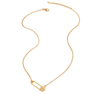 Collar minimalista de imperdible dorado con colgante de girasol y piedra de circón