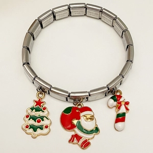 Edelstahl Gliederarmband im italienischen Stil mit Weihnachtsbaum und Anhängern