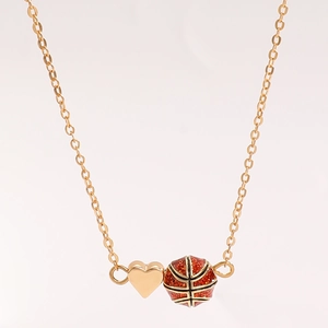 Goldene Herz- und Glitzer-Basketball-Halskette für Sportfans Schmuck