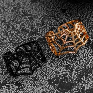 Gothic spider web rings in black and rose gold alloy with hollow geometric open design