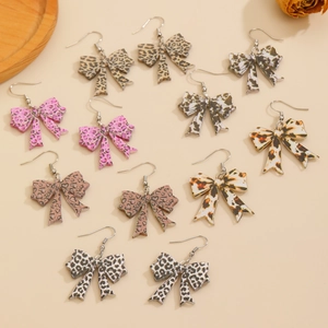 Creative leopard print bow earrings in various colors for stylish women's fashion