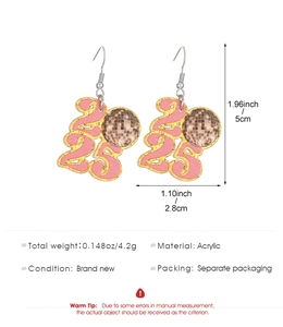 Detail view of 2025 New Year earrings with dimensions 5cm x 2.8cm and glitter finish