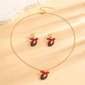 Detail von Football-Schmuckset mit roten Schleifenakzenten und Strass-Steckern