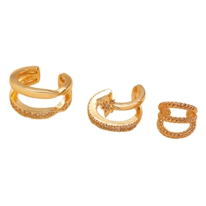 Set di tre ear cuff placcati oro con strass e ciondolo a stella per donna