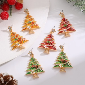 Christmas tree stud earring set with rhinestones and enamel charms in festive holiday style