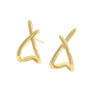 Minimalist gold-plated geometric X-shape crossover stud earrings with high-polish finish