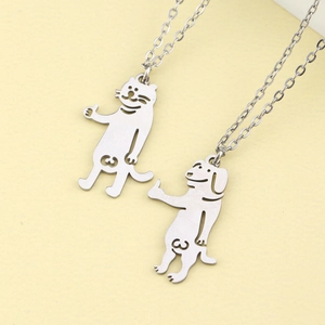 Collares de amistad de acero inoxidable con divertidos colgantes de gato y perro