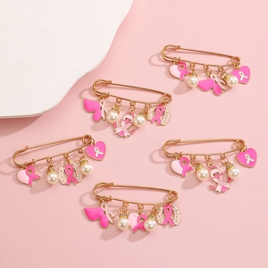 5er-Set goldene Brustkrebs-Bewusstsein-Sicherheitsnadel-Broschen mit rosa Schleife