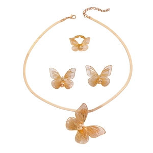 Exquisite gold-plated 4-piece jewelry set featuring hollow butterfly pendant design