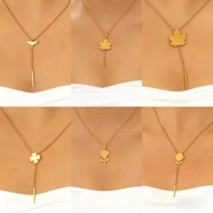 304 Stainless Steel Gold Plated Rose Maple Leaf Clover Whale Tail Y-Necklace Tassel Earrings Ring Women Jewelry Accessory