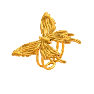Exaggerated 18k gold butterfly open ring with textured metal wings for women