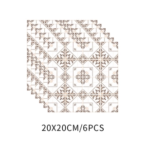 Detail of 6-piece vintage floral tile stickers in brown and beige 20x20cm size