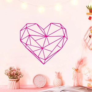 Modern rose red geometric heart wall sticker for girl bedroom decoration with fairy lights
