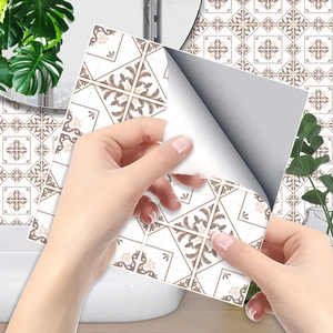 Self-adhesive retro geometric wall tile sticker with peel-and-stick backing for bathroom