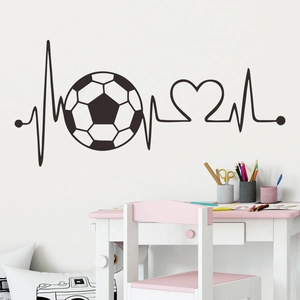Sticker mural minimaliste noir battement de coeur football pour déco chambre de garçon