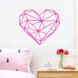 Geometric rose red heart wall sticker for bedroom decor featuring minimalist hollow lines