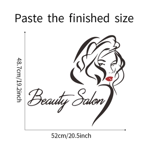 Detail showing dimensions of 48.7x52cm for the beauty salon wall sticker with red lips