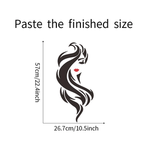 Muursticker vrouwelijk silhouet met lang haar en rode lippen, maat 57x26,7 cm
