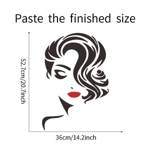 Detailed size specifications for sexy closed eyes and red lips wall sticker art
