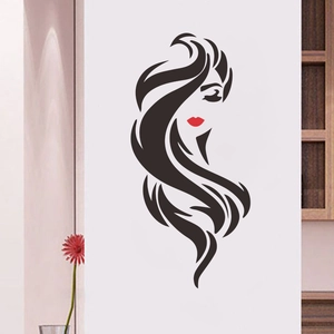 Modern Minimalistisch Vrouwelijk Silhouet Muursticker Lang Haar Rode Lippen PVC Decoratie Voor Kapsalon Slaapkamer Woonkamer