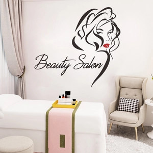 Beauty salon wall decal featuring a woman silhouette with red lips for interior decor