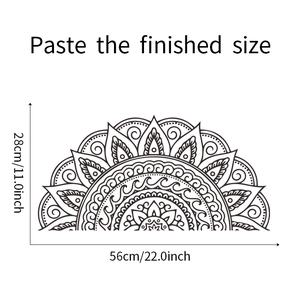 Detail showing dimensions for Mandala wall sticker measuring 56x28cm for bedroom decor