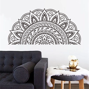 Bohemian semi-circle mandala wall sticker in black floral vinyl for bedroom decor